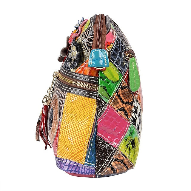 Leather Shoulder Bohemian Colorful Patchwork - Bag