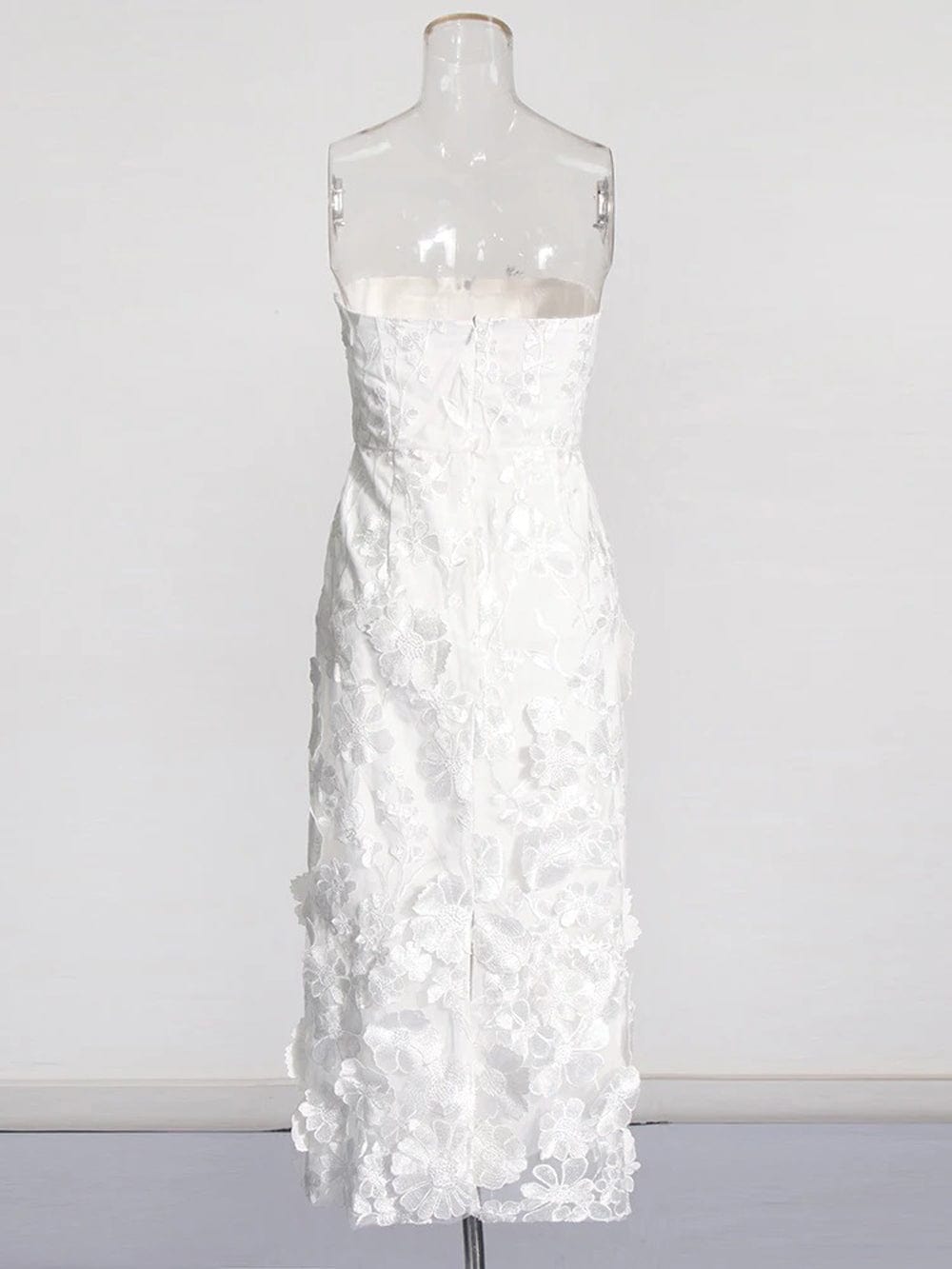 Strapless 3D Floral Applique Sheath Midi Dress - View 5