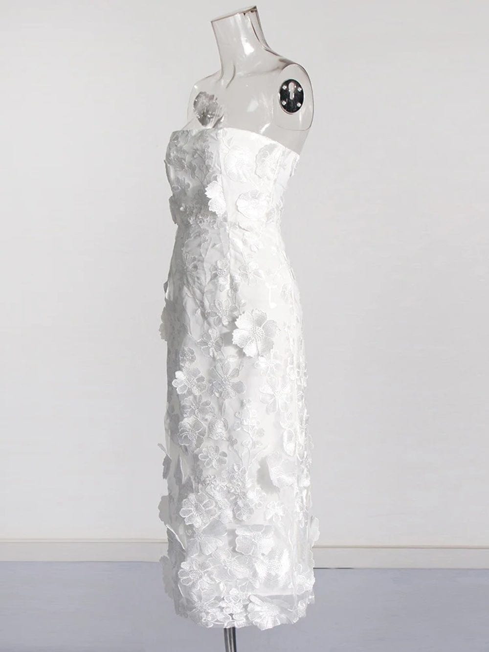 Strapless 3D Floral Applique Sheath Midi Dress - View 6