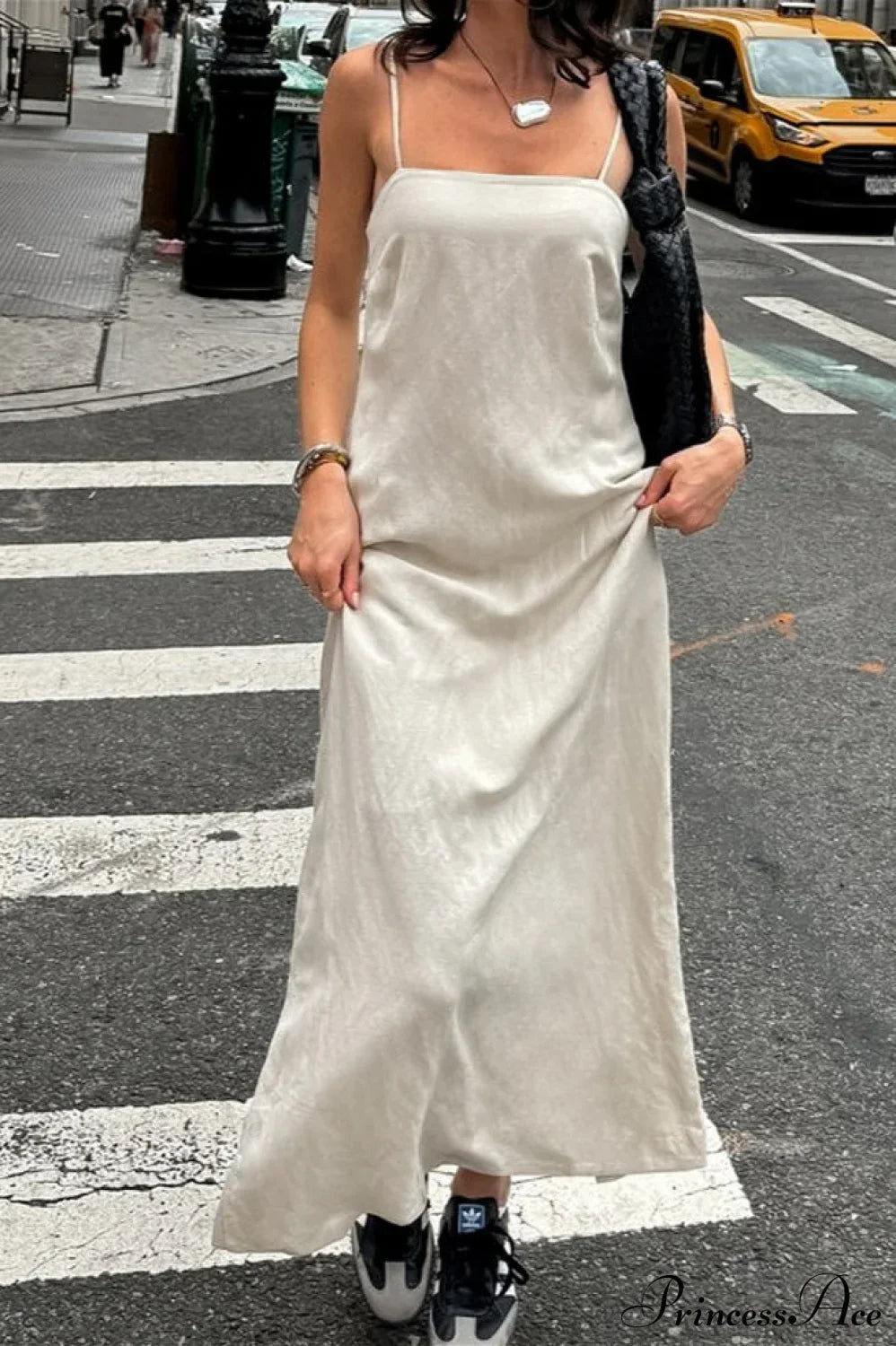 Satin Square Neck Sleeveless Slip Maxi Dress