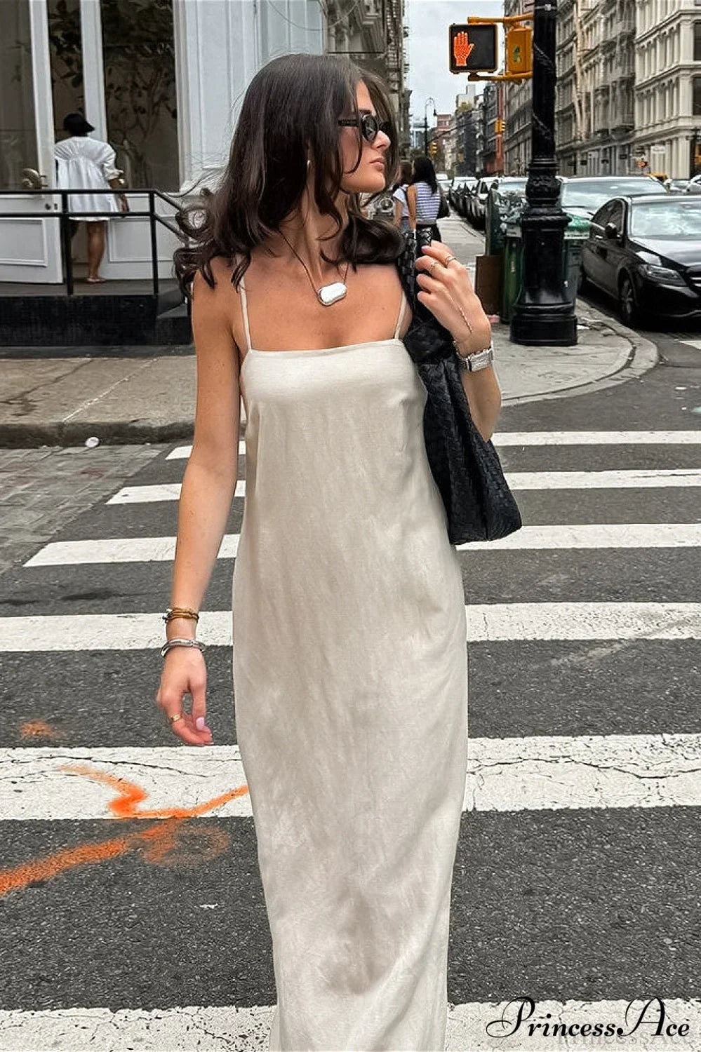 Satin Square Neck Sleeveless Slip Maxi Dress