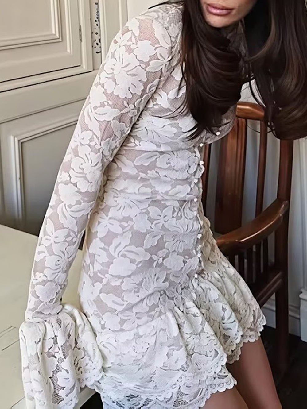 Camille Lace Keyhole Mini Dress - View 6