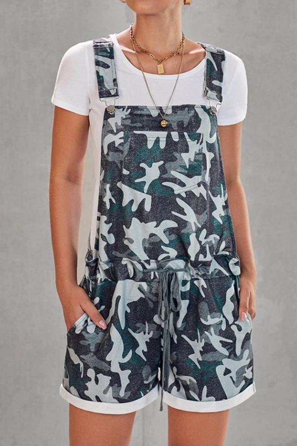 Camouflage Printed High-waist Strap Shorts