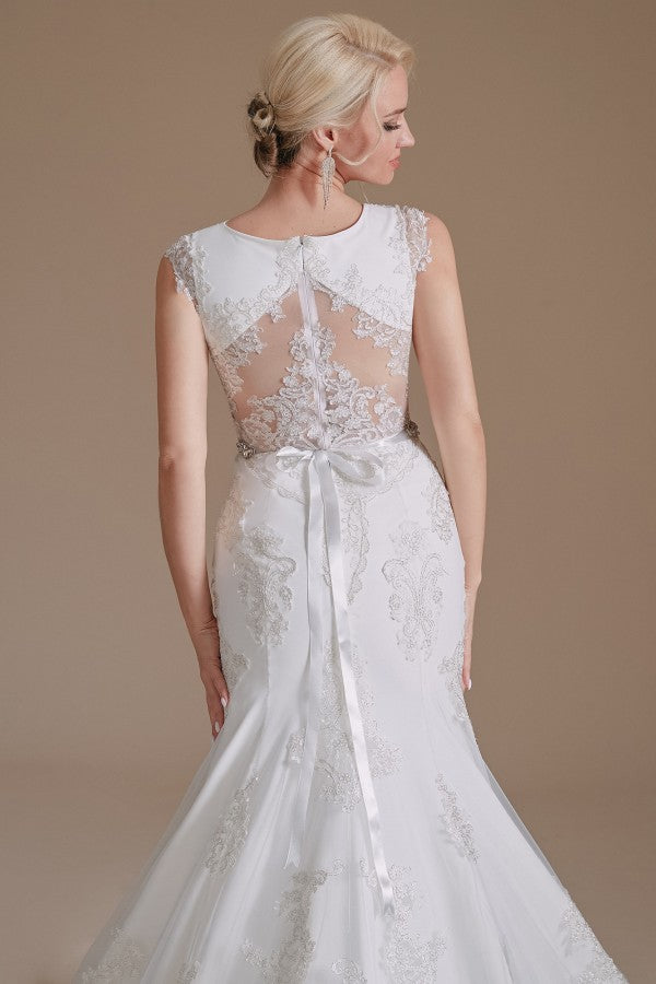 Cap Sleeves Mermaid Lace Wedding Dress Long - Fashionpara