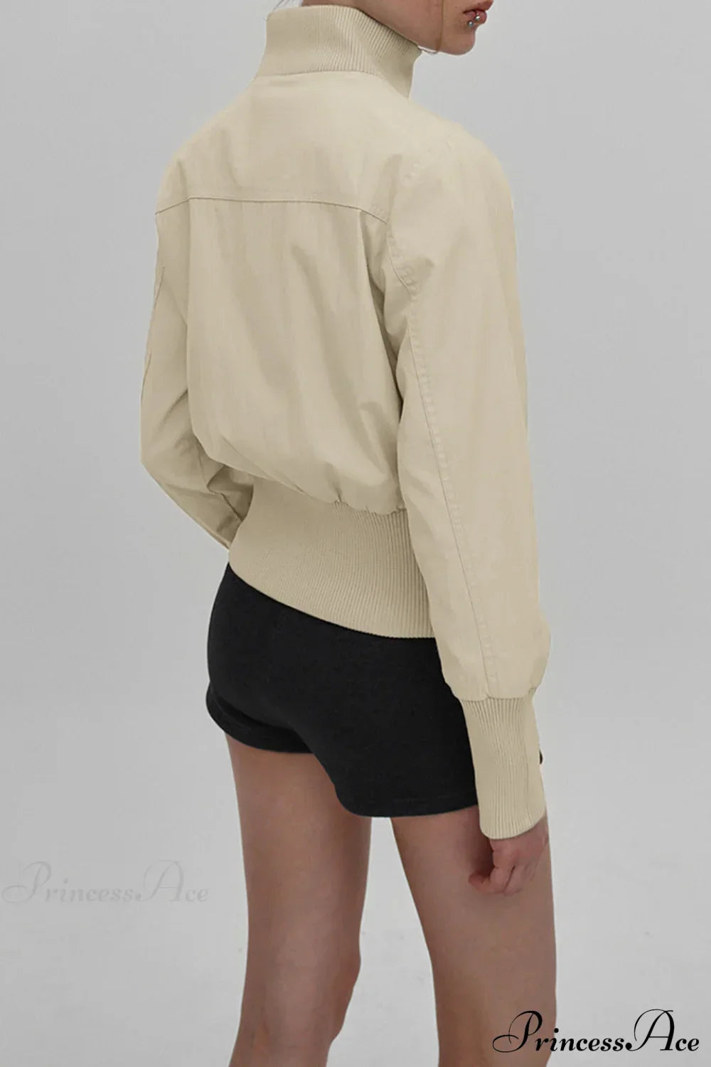 Cargo Zip Pocket Stand Collar Waist Casual Jacket 4