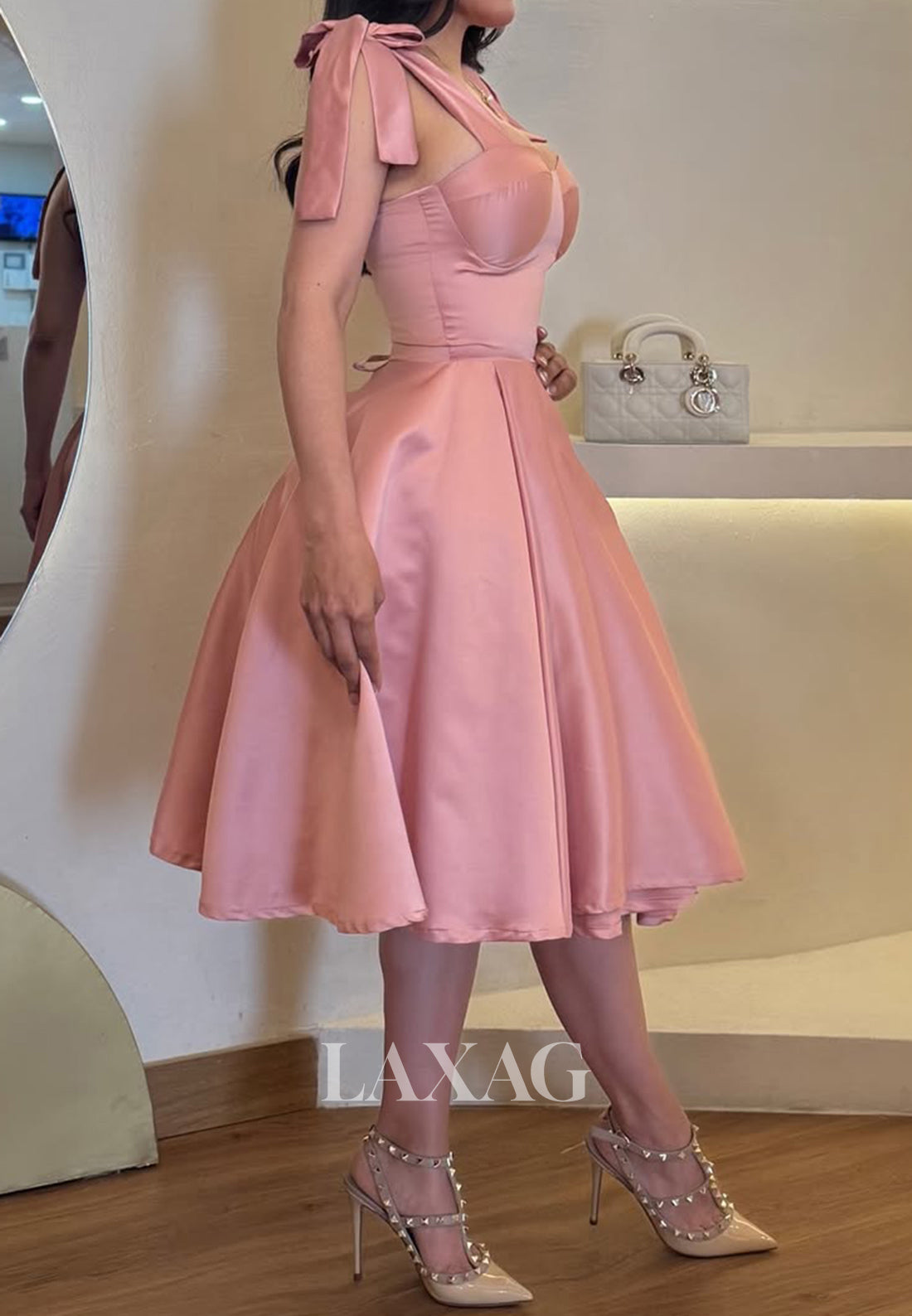 Sweetheart Bows-Straps Sleeveless Pleated Satin A-Line Party Homecoming Dress