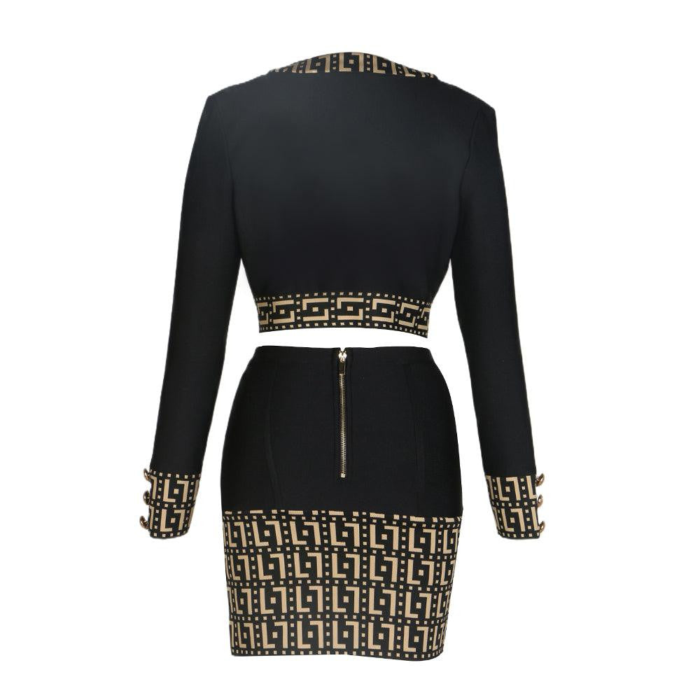 KittenAlarm - Casey Geometric Long Sleeve Skirt Sets
