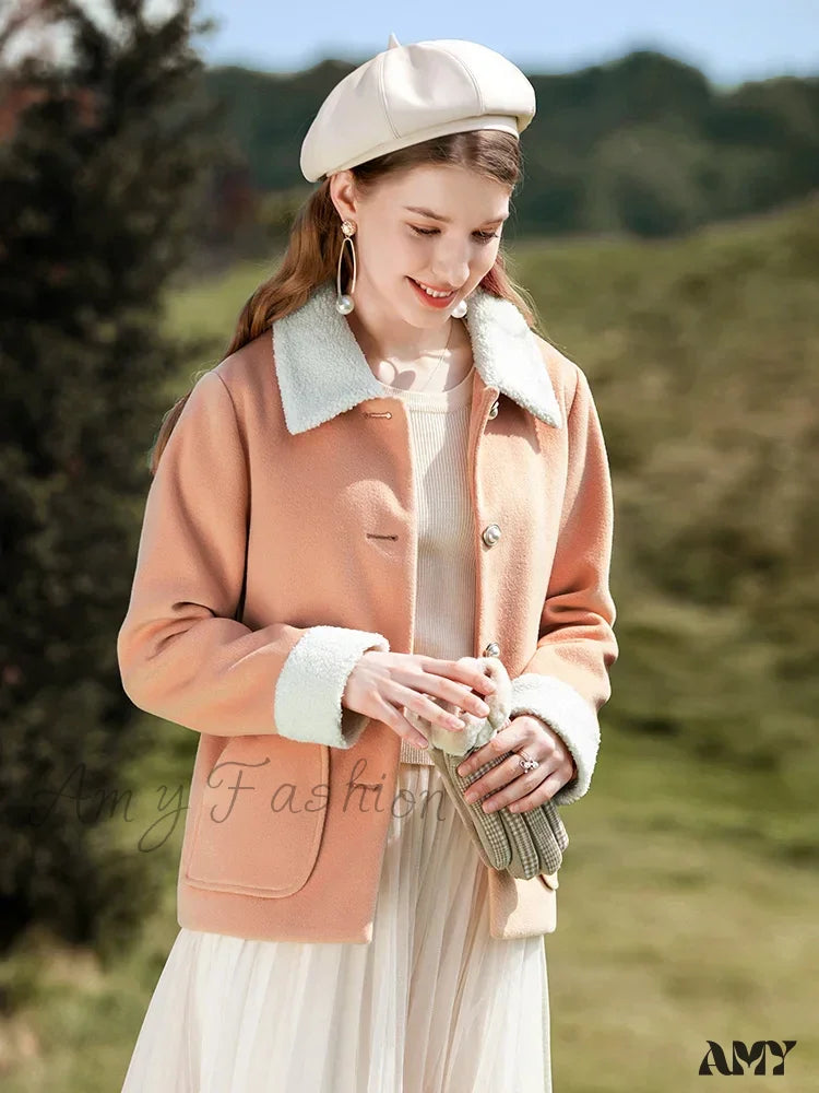 Cashmere Autumn Winter Single Breasted Short Woolen Office Coat 3