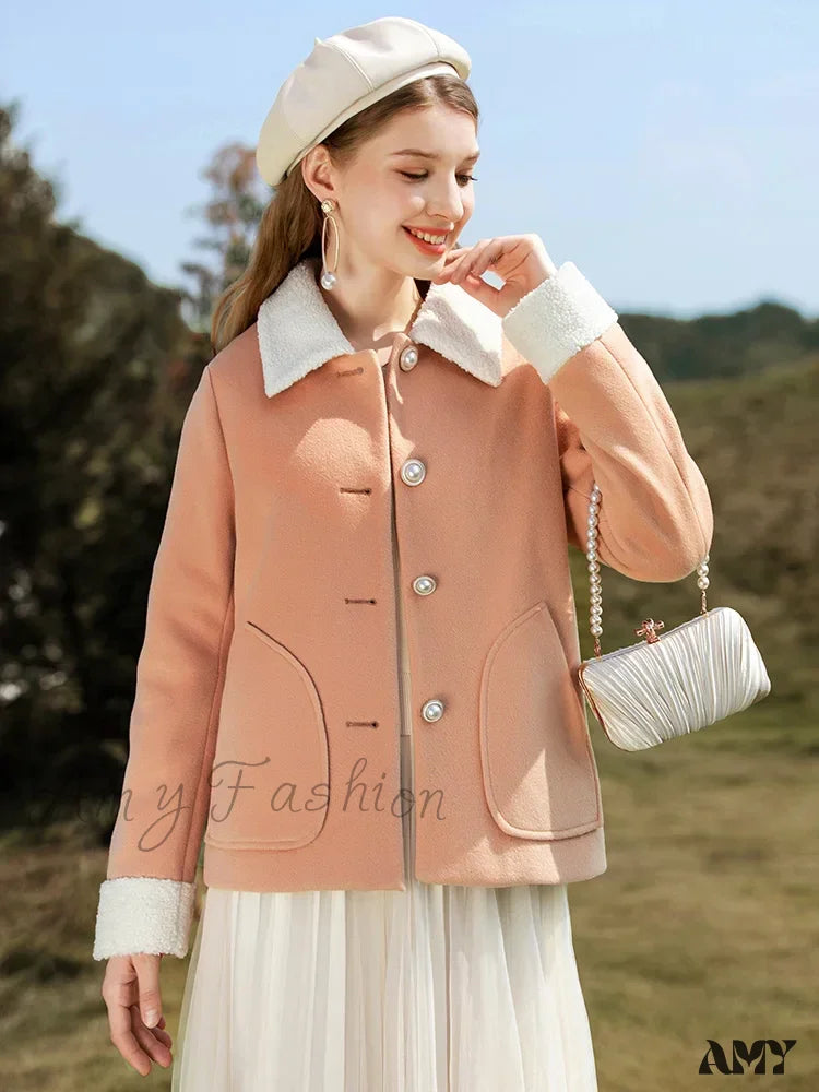 Cashmere Autumn Winter Single Breasted Short Woolen Office Coat 2