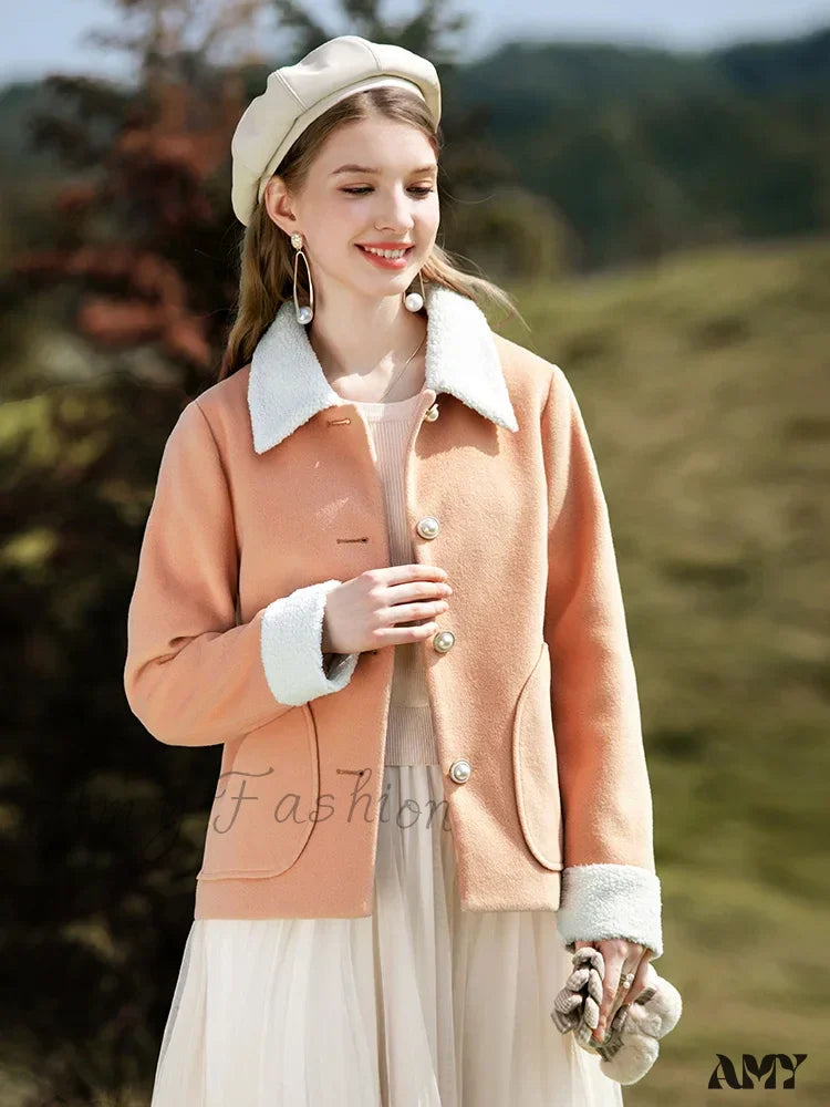 Cashmere Autumn Winter Single Breasted Short Woolen Office Coat
