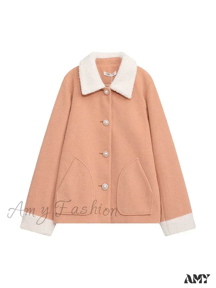 Cashmere Autumn Winter Single Breasted Short Woolen Office Coat 5