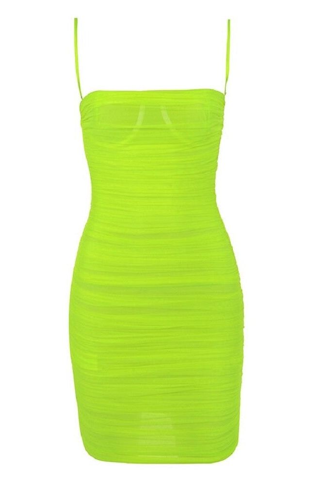 Cassie Bodycon Wrap Mini Dress - Neon Green - Fashionpara