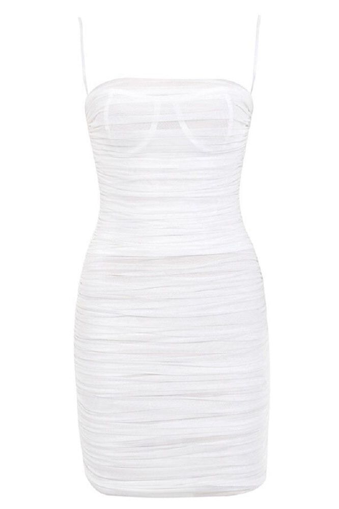 Cassie Bodycon Wrap Mini Dress - Pearl White - Fashionpara