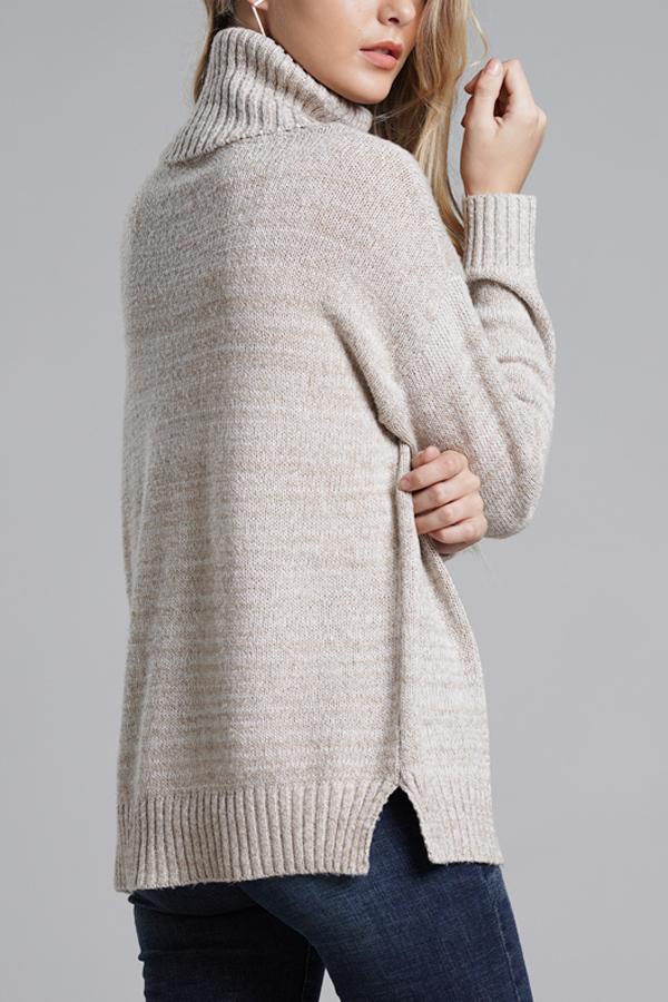 RadyRin Casual High Neck Knit Sweater in Elegant Gray