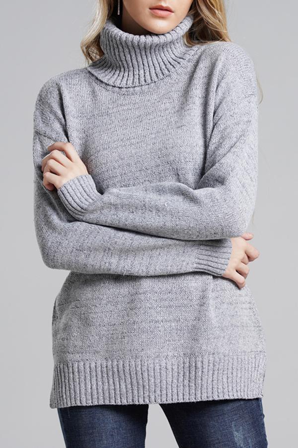 RadyRin Casual High Neck Knit Sweater in Elegant Gray