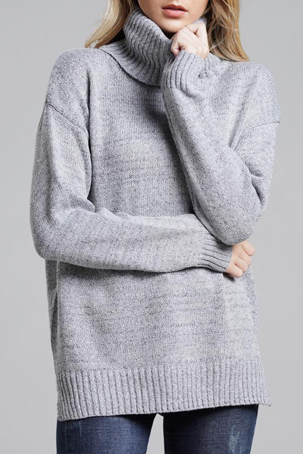 RadyRin Casual High Neck Knit Sweater in Elegant Gray