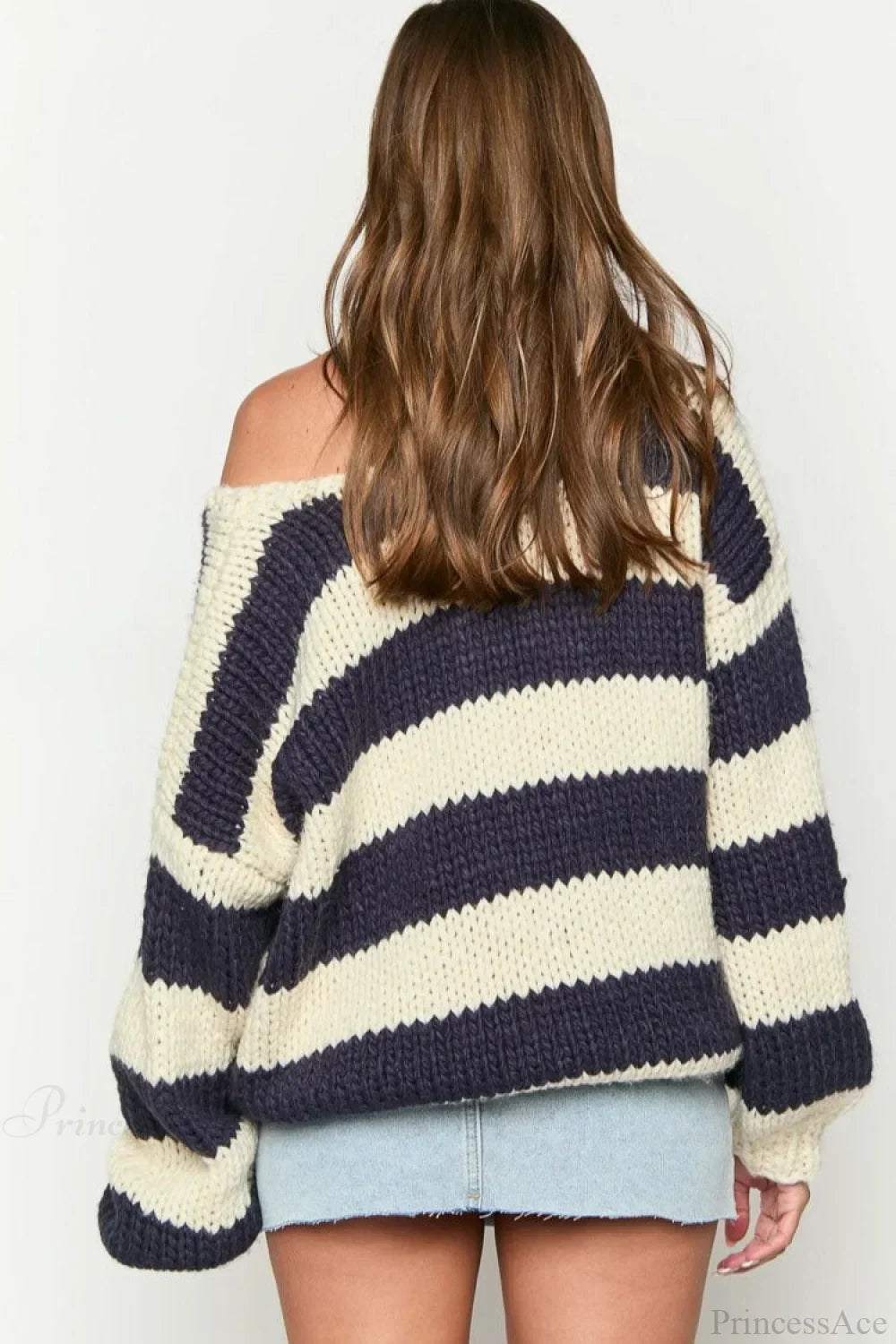 Casual Loose Off-Shoulder Striped Sweet Sweater