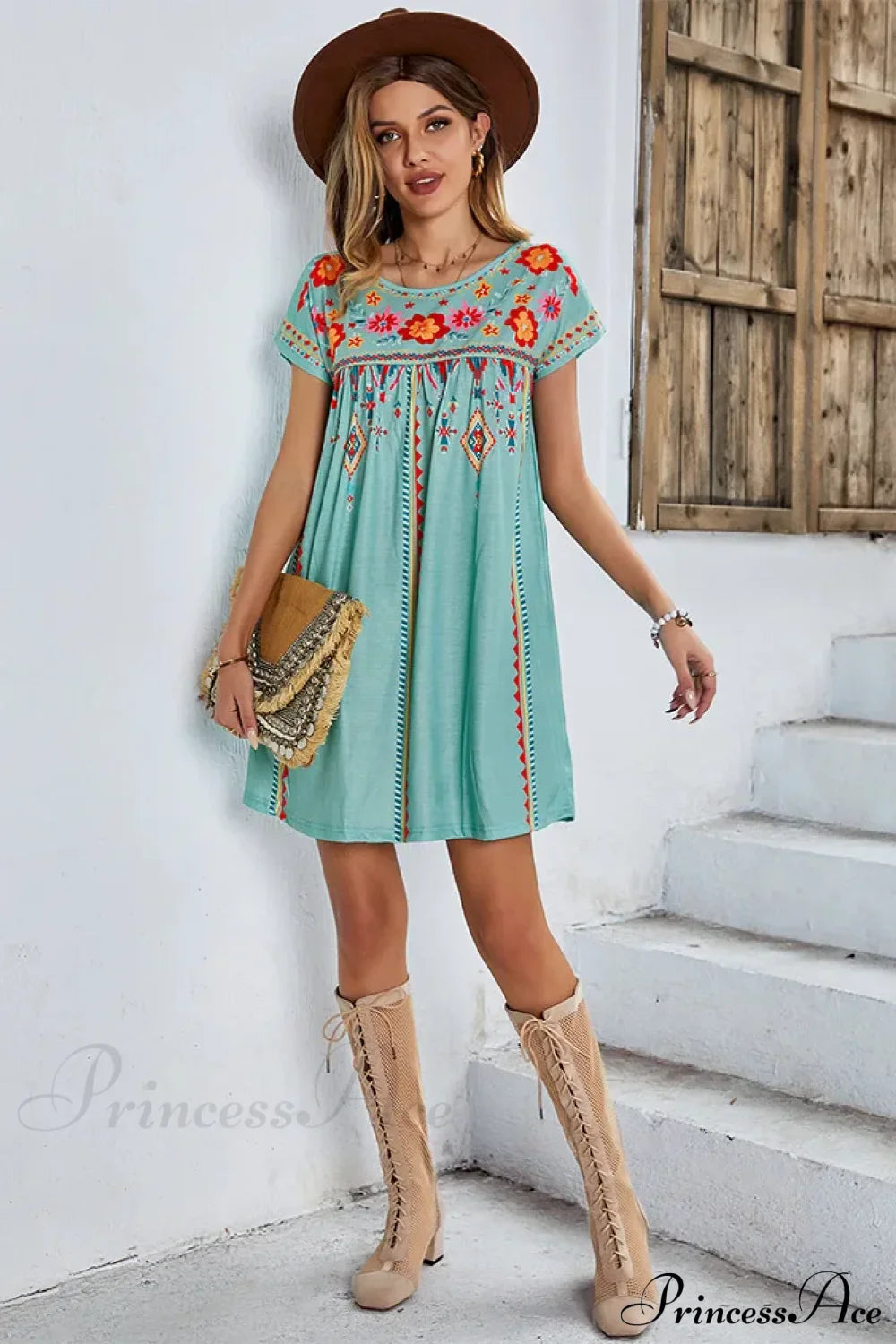 Casual O-neck Cotton Boho Dress
