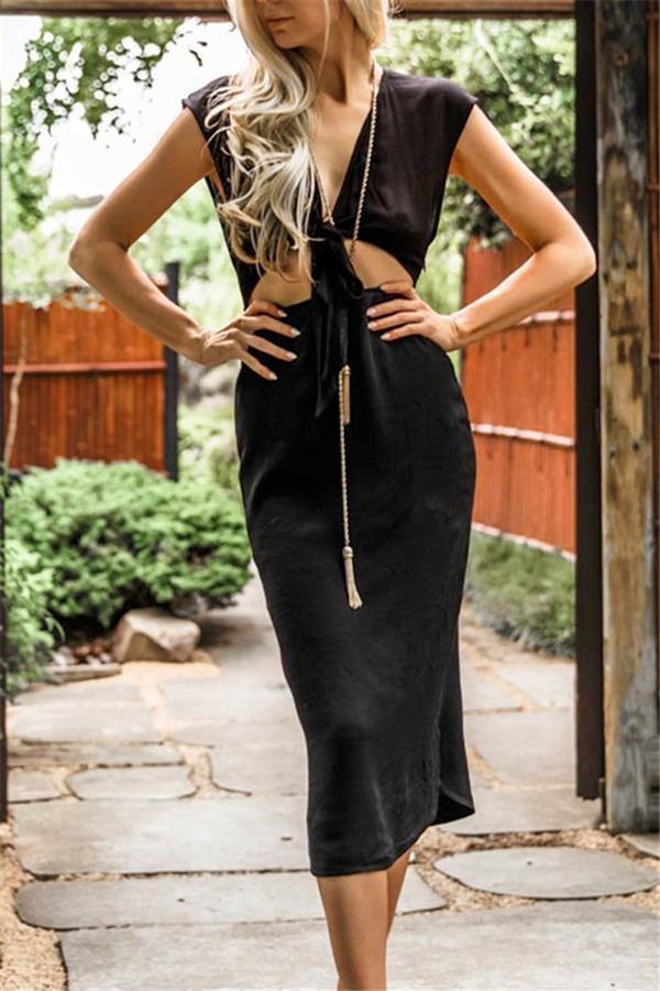 Tied Printed Cut Out Midi Dress