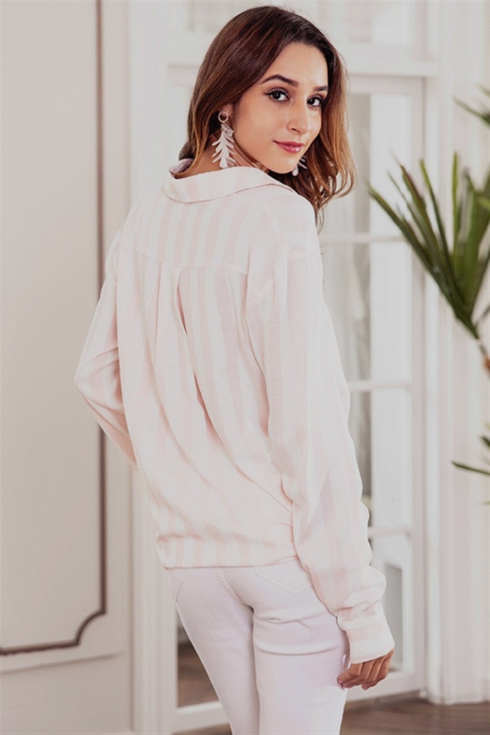 Casual Striped Front Knot Shirt