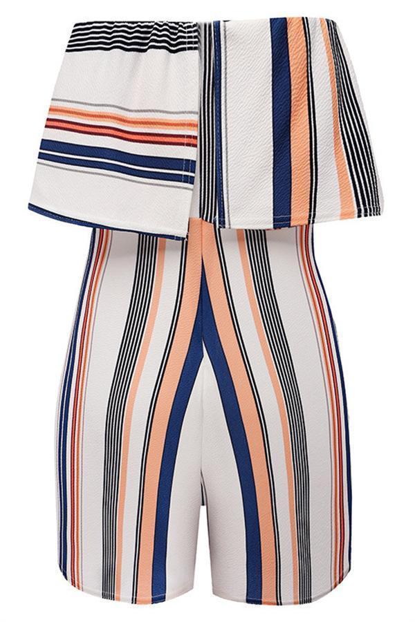 Casual Striped Off Shoulder Jumpsuit - Fashionpara