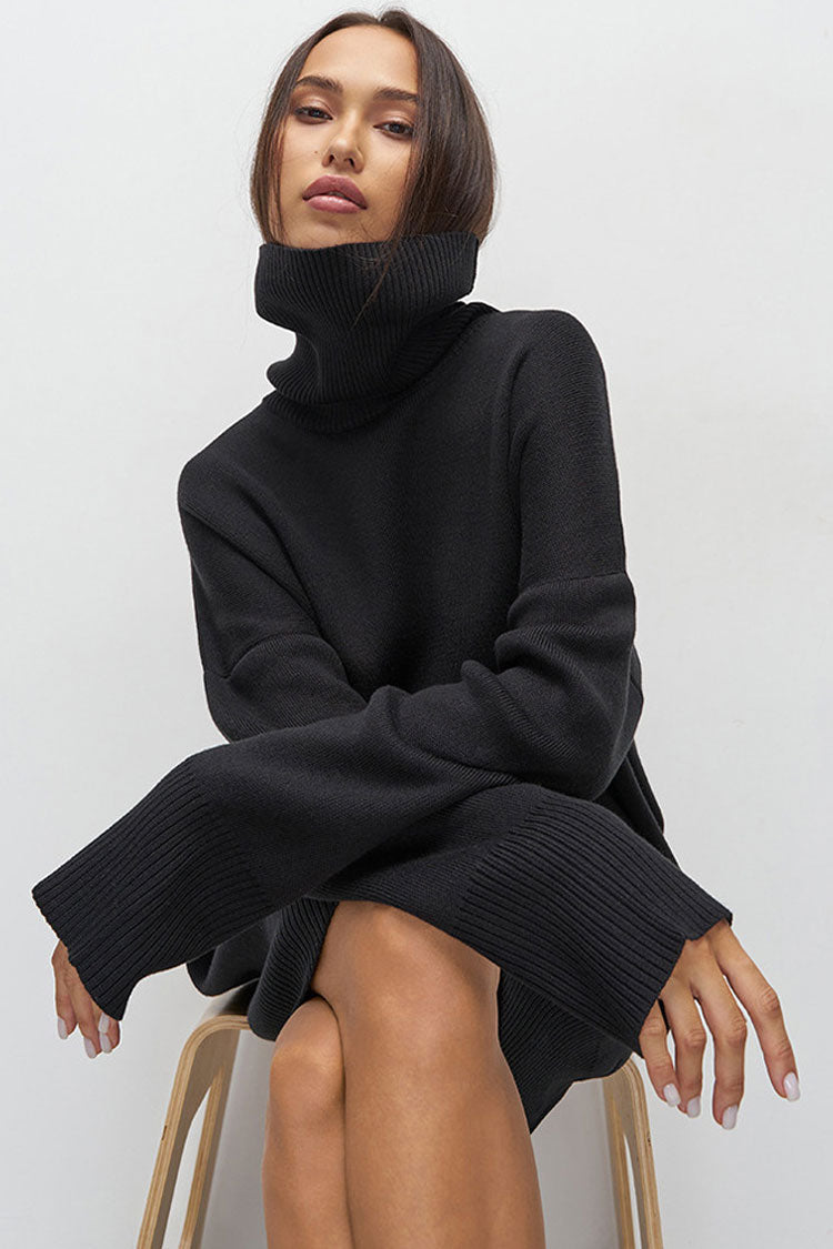 Rosedress Oversized Black Turtleneck Winter Mini Dress