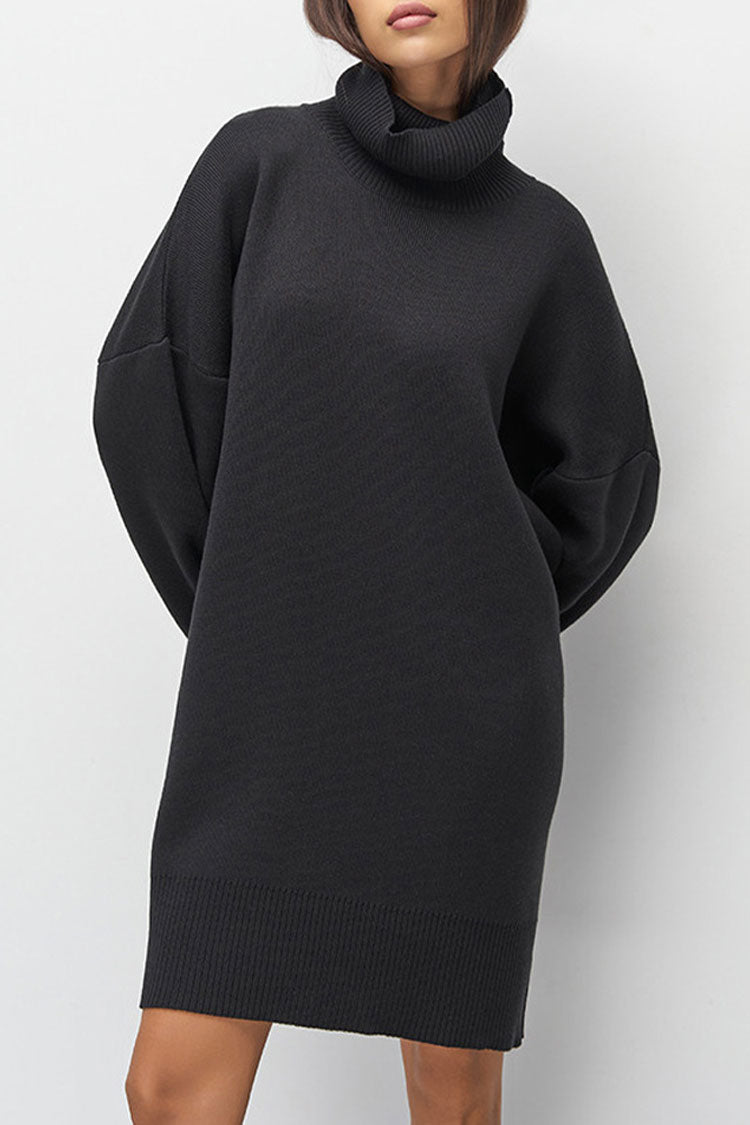 Rosedress Oversized Black Turtleneck Winter Mini Dress