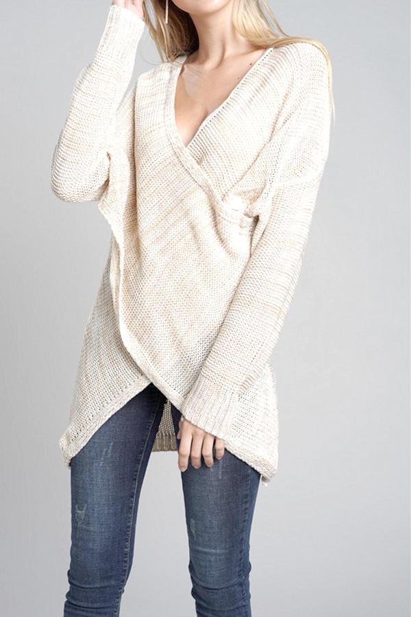 RadyRin Light Gray V Neck Front Cross Weekend Sweater