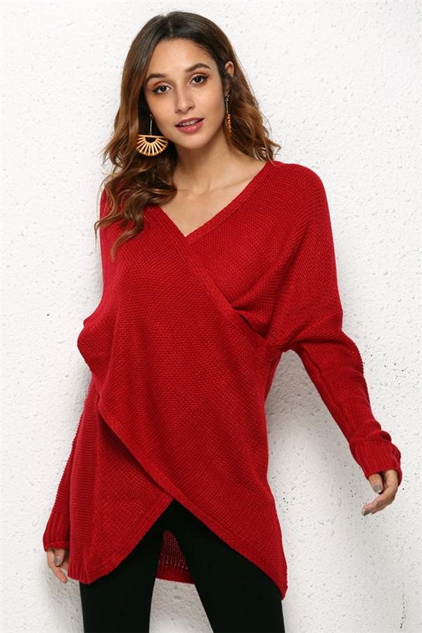 RadyRin V Neck Front Cross Sweater for Weekend Comfort
