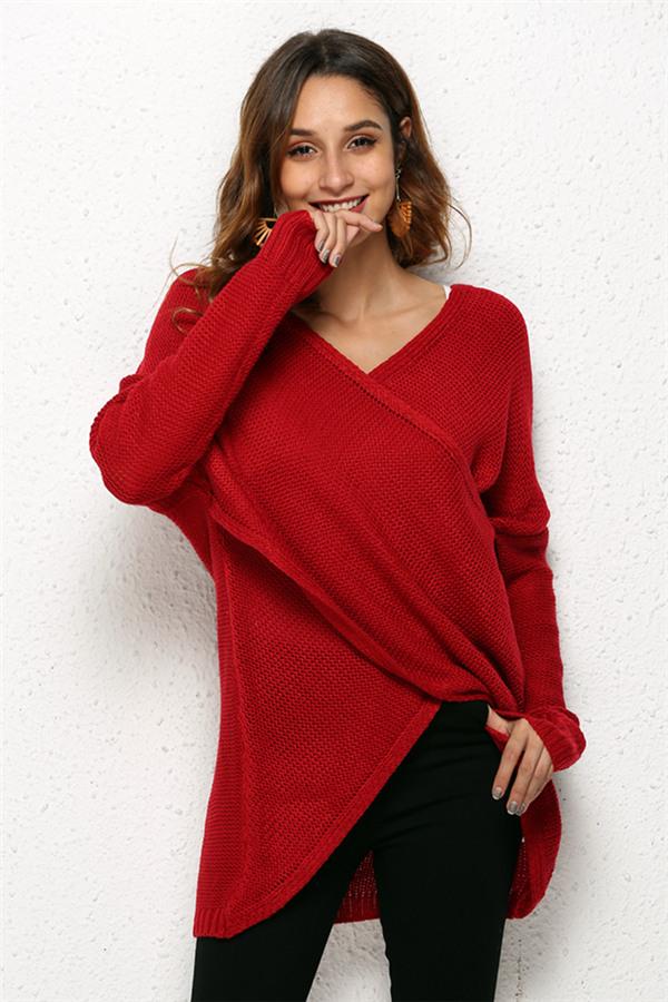 RadyRin V Neck Front Cross Sweater for Weekend Comfort