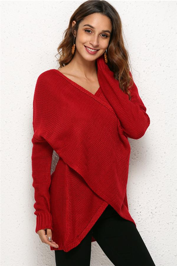 RadyRin V Neck Front Cross Sweater for Weekend Comfort