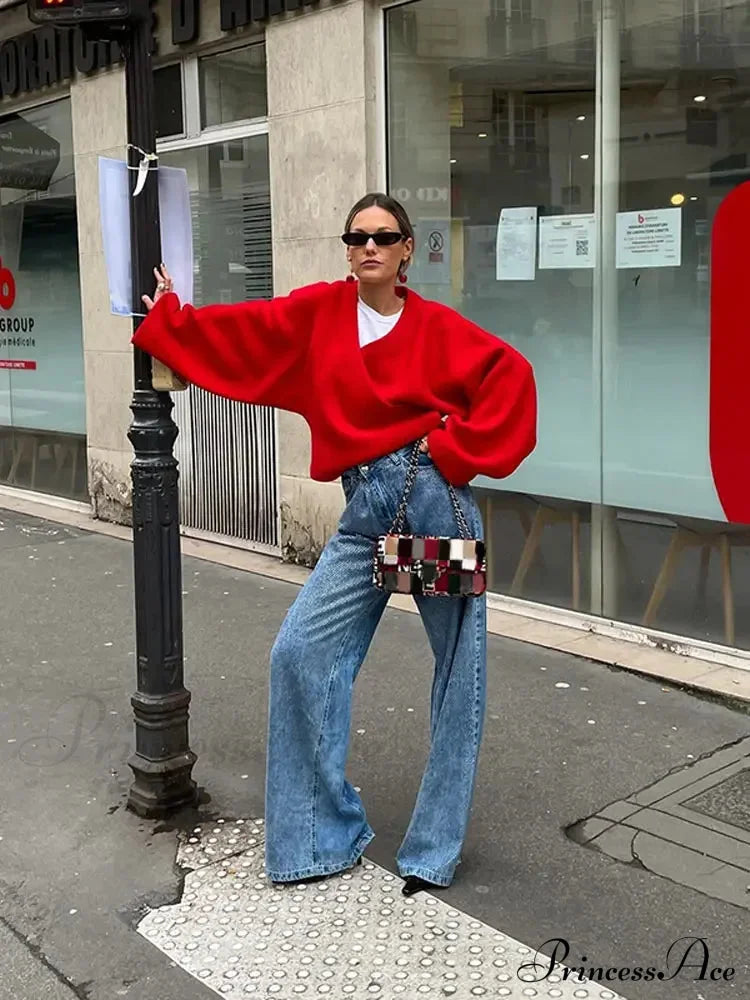 Casual V Neck Long Sleeve Christmas Sweater