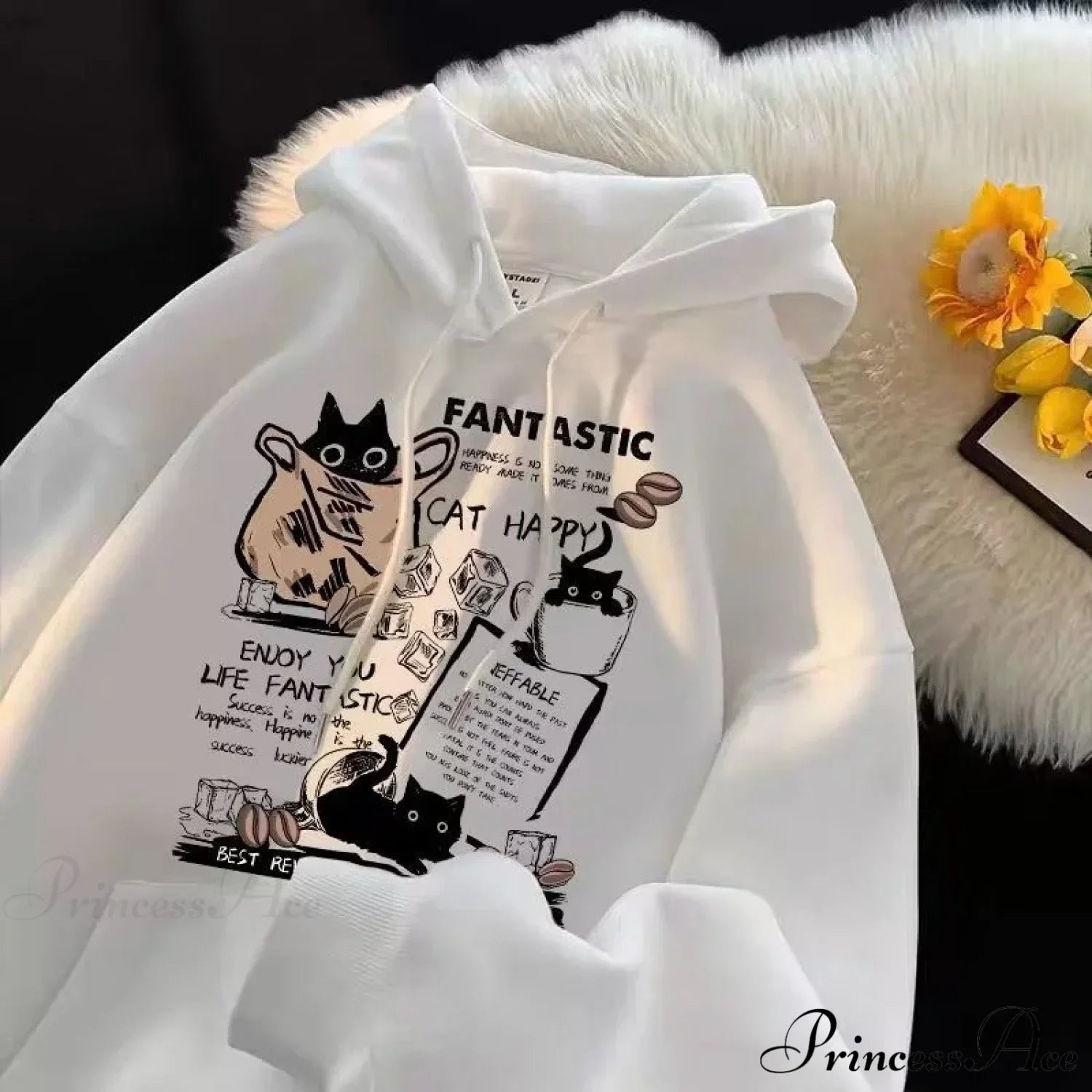 Cat Cartoon Printed Pullover Hoodie