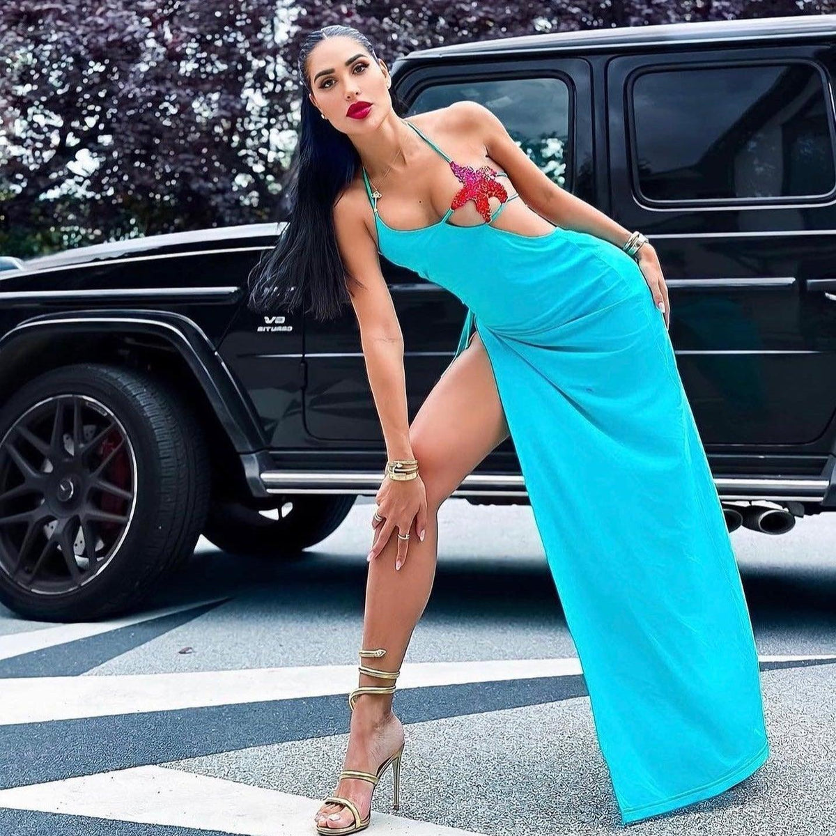 Starfish Bustier Halter Cutout High-Slit Maxi Dress 13