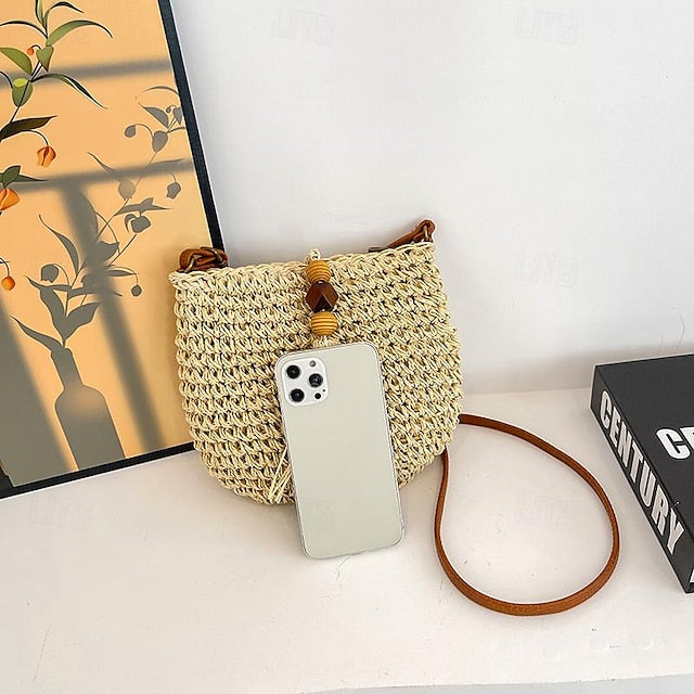 Tassel Bag Woven Boho Handbag Straw Crossbody
