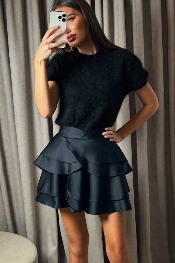 Fuzzy Short Sleeve Crew Knit Sweater