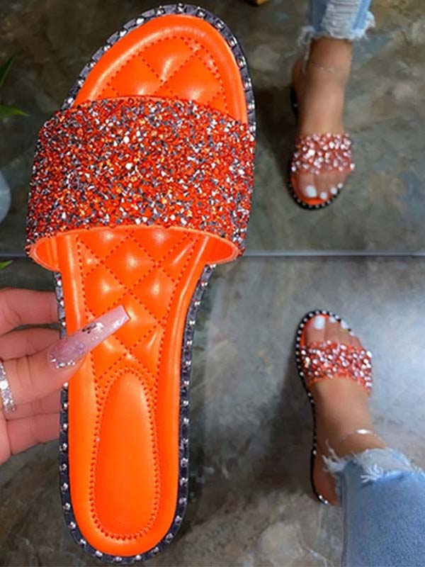 Bling Rhinestone Flat Slippers