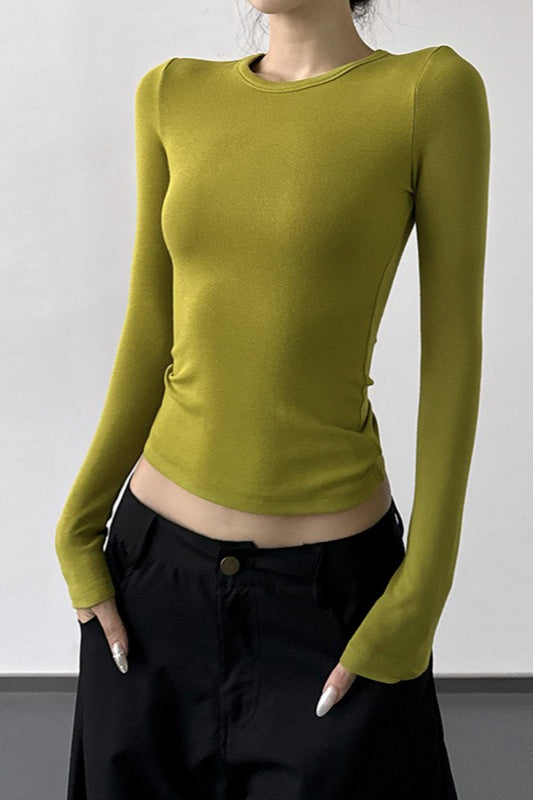 Vintage Solid Crew Neck Slim Long Sleeve Base Layer