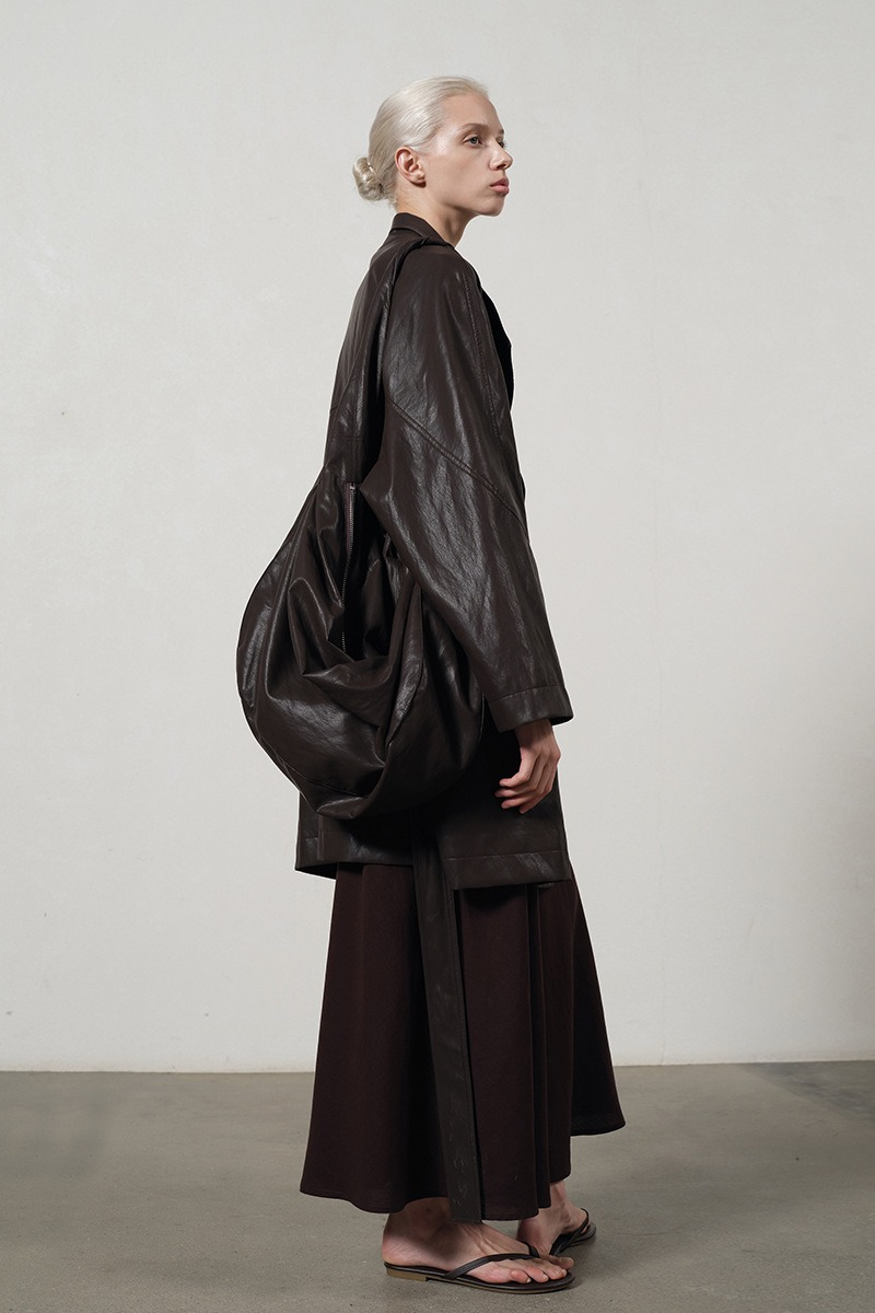 PU Leather Mid Length Trench Style Overcoat - Fashionpara