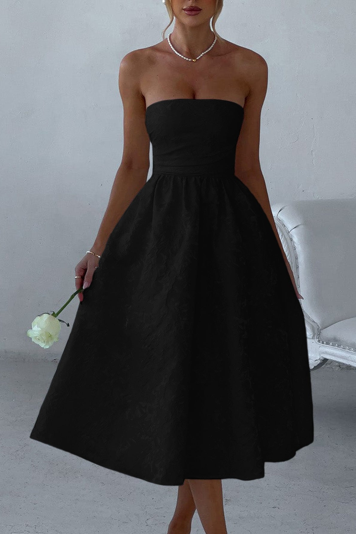 Floral Jacquard Strapless Fit & Flare Midi Dress 10