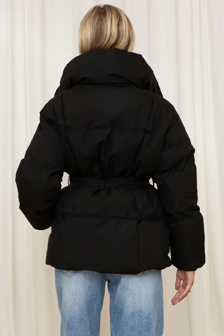 Oversized Solid Color Belted Puffer Jacket 3