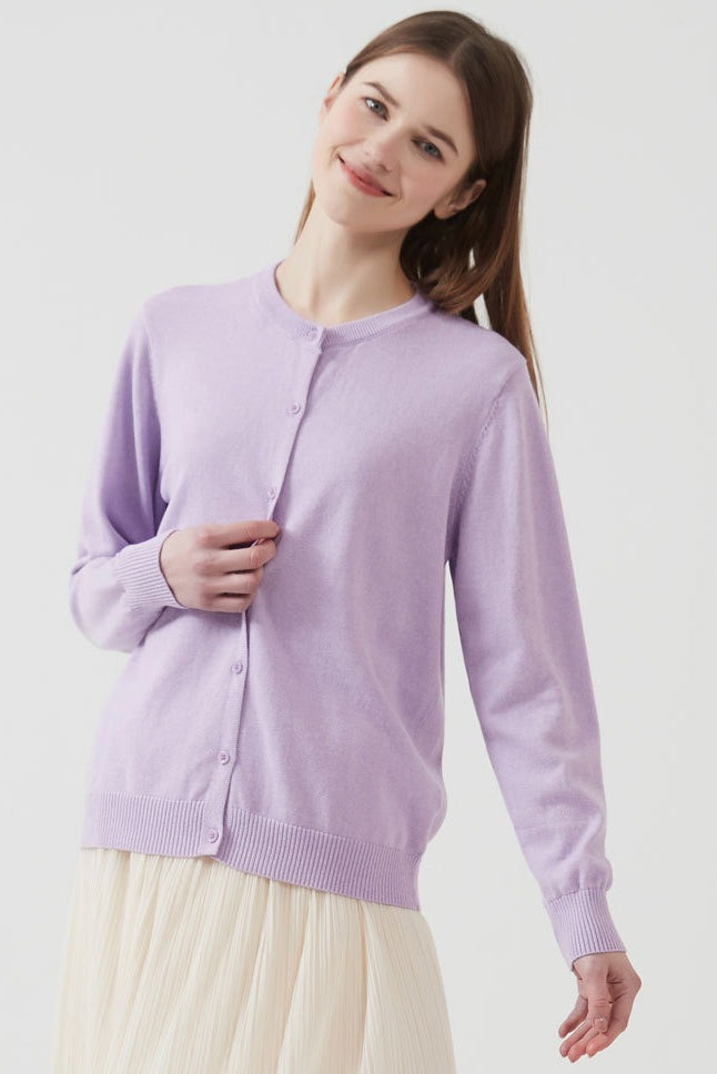 Lightweight Cotton Crew-Neck Cardigan for Effortless Style