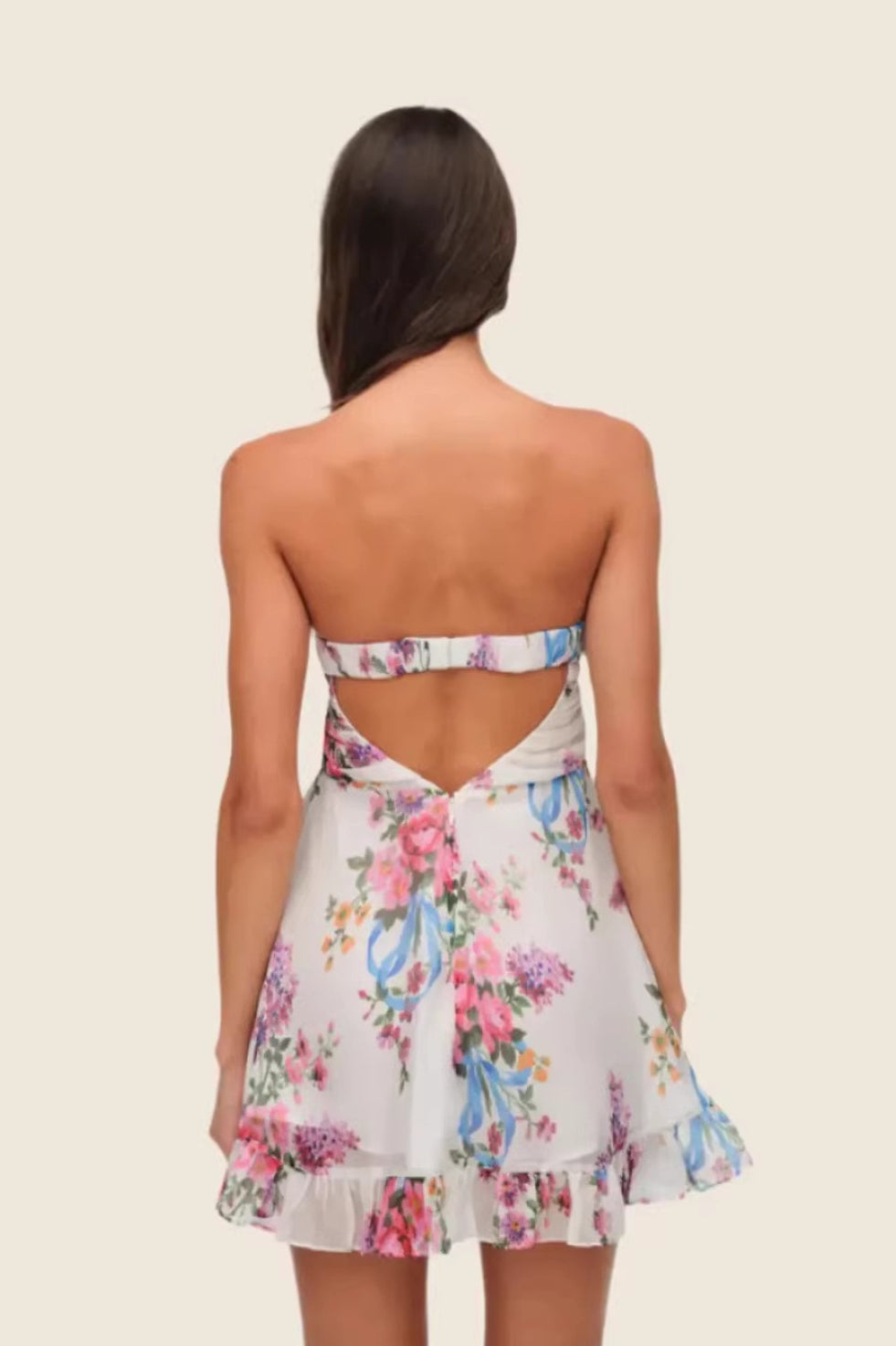 Chiffon Ruffle Tube Top Waist Floral Dress 3