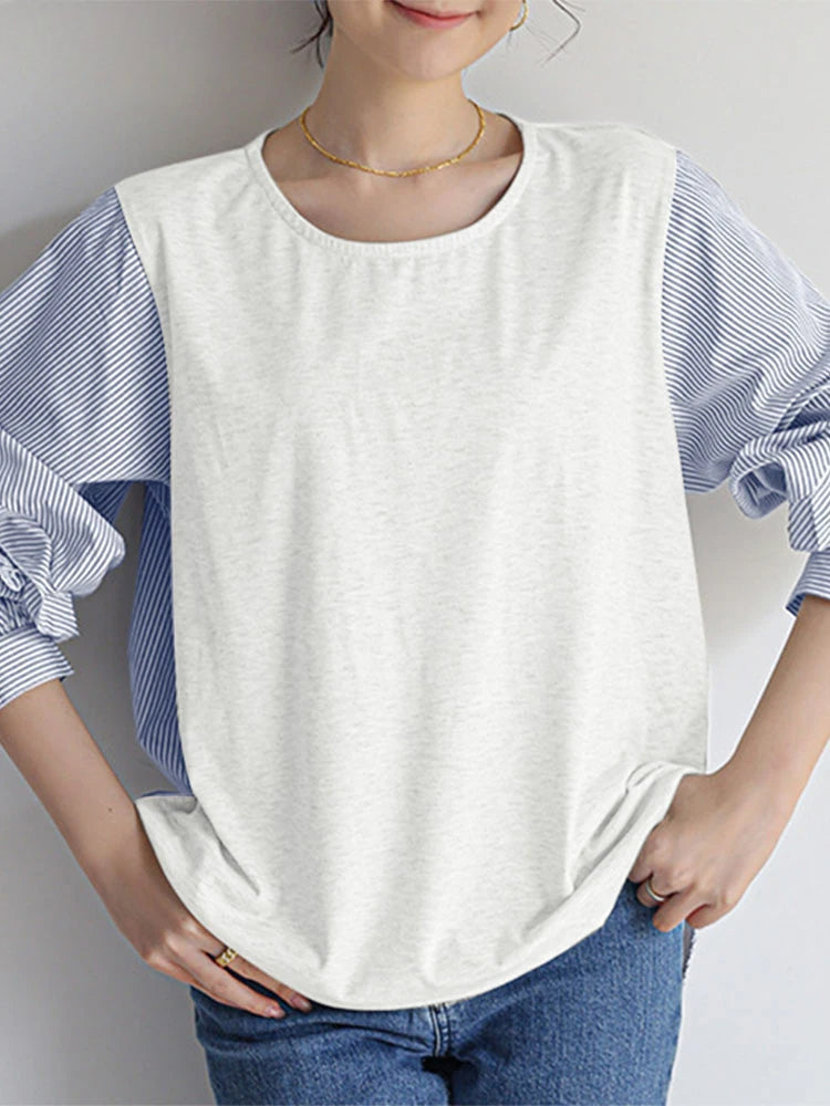 Stripe Patchwork Ruffled Casual Blouse