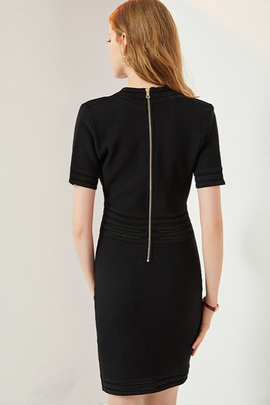 Sleeve V-Neck Bodycon Knit Sweater Dress