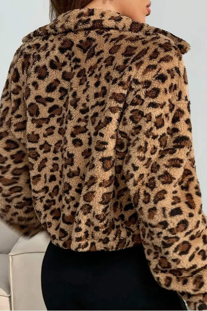 Sophisticated Leopard Print Hooded Zip-Up Coat for Style