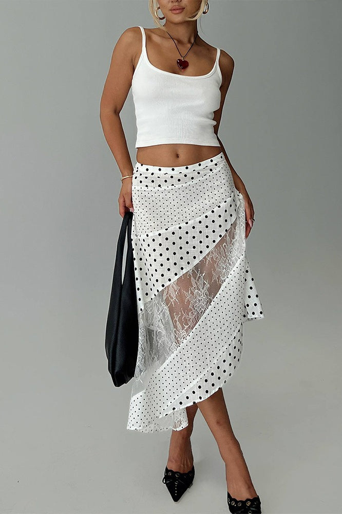 Sheer Polka Dot Asymmetrical Skirt - Fashionpara