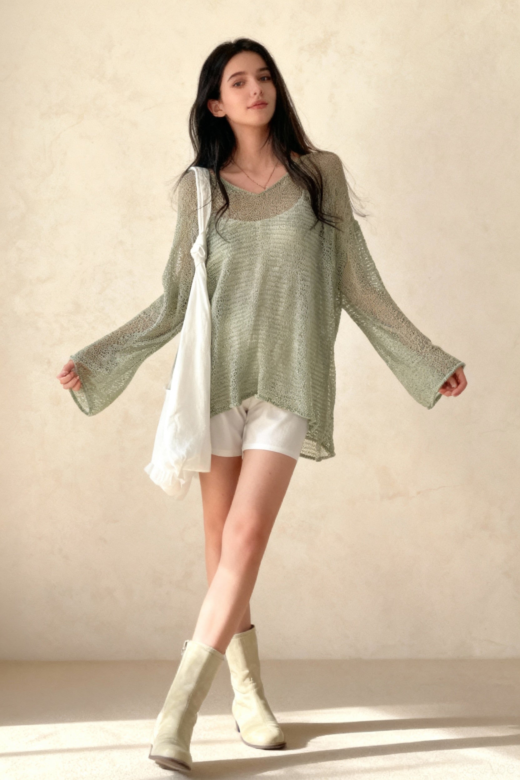 Knitted Openwork Loose Long Sleeve Chic Blouse