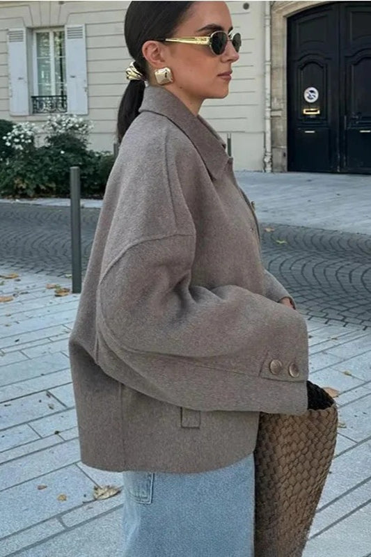 Cropped Wool Notch Collar Jacket