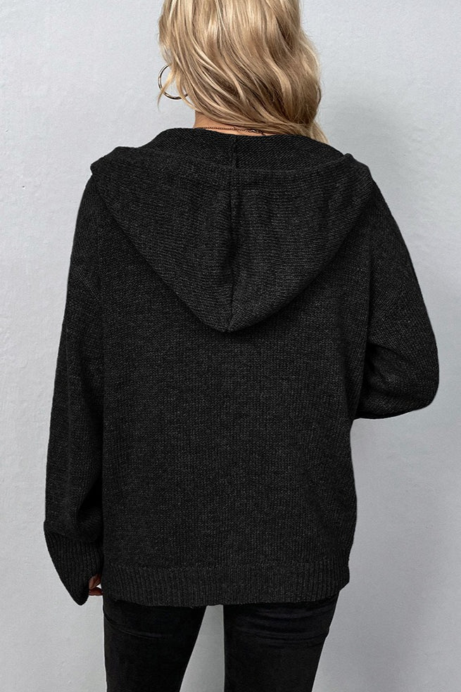 Hooded Drawstring Button Front Knit Cardigan 14